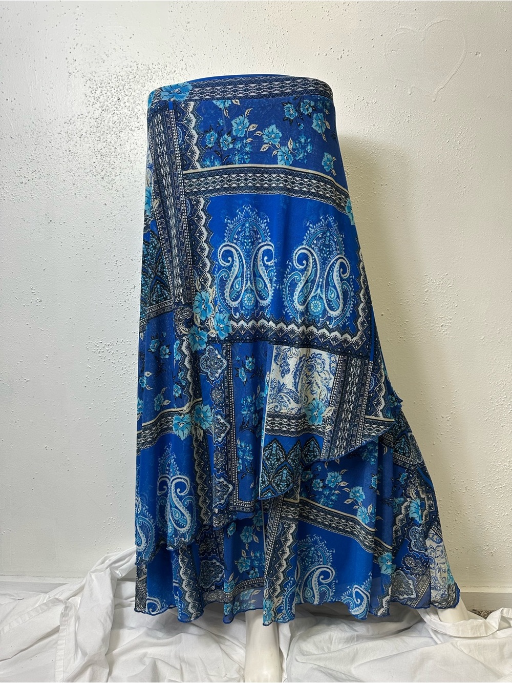 Vintage Boho Antthony Original Blue Paisley Floral Tiered Skirt